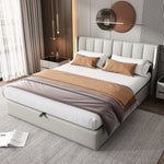 Upholstered Bed 160x200cm Hydraulic Storage LED USB Adjustable Headboard - Grey PU