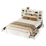 Flat Bed 160x200cm Fold-Down Headboard 4 Drawers Storage - White