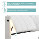 Binaural LED Upholstered Bed with Hydraulic Storage, USB Port and Adjustable Headboard, 180x200cm, White PU Pebble