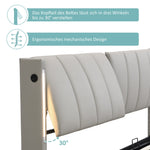 Upholstered Bed 140x200cm Hydraulic Storage LED USB Adjustable Headboard PU Grey