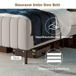 Upholstered Double Bed 140 x 200 cm, Adjustable Headboard, Grey-Beige Linen
