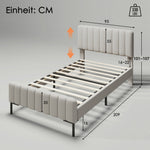 Upholstered Single Bed, 90x200cm Adjustable Headboard, Grey-Beige Linen