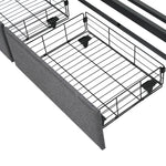 Upholstered Bed, 140x200 with USB-C, LED, Storage Drawers & Headboard, Gray with Metal Frame