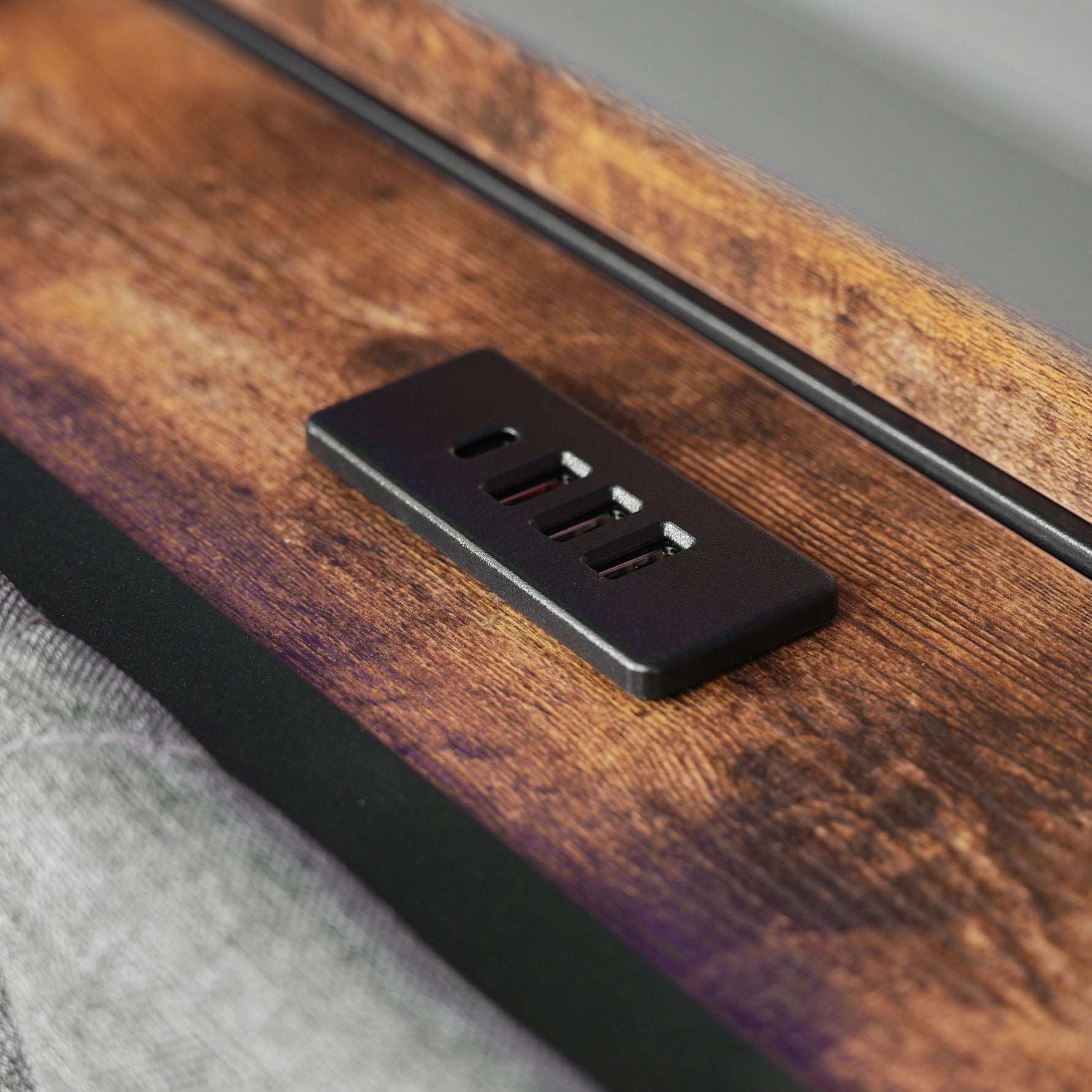 Upholstered Bed, USB-C, Storage Headboard, LED, Drawers, 140x200cm, Metal Frame, Gray