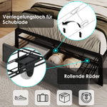 Upholstered Bed Single 90x200cm, Storage Headboard, LED, USB-C, Metal Frame, Grey