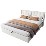 Upholstered Bed 140x190cm Hydraulic Storage Adjustable Headboard LED USB White Faux Leather