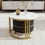 2-in-1 Round Coffee Table/Side Table, 2 Drawers, Glossy/Marble Top, MDF
