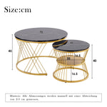 Nesting Coffee Table Set of 2 Round High Gloss Marble Veneer Gold Frame