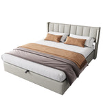 Upholstered Bed 140x190cm Hydraulic LED USB Storage Adjustable Headboard PU Gray