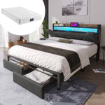 Upholstered Bed, USB Type C Charging, LED Lighting, Storage Headboard & Drawers, 160x200cm, Gray