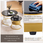 Nesting Coffee Table Set of 2 Round High Gloss Marble Veneer Gold Frame