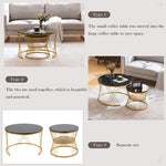 Nesting Coffee Table Set of 2 Round High Gloss Marble Veneer Gold Frame