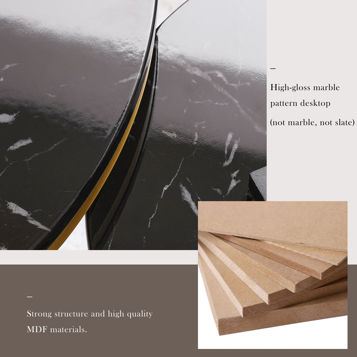 Nesting Coffee Table Set of 2 Round High Gloss Marble Veneer Gold Frame