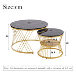 Nesting Coffee Table Set of 2 Round High Gloss Marble Veneer Gold Frame
