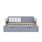 Day Bed, Multifunctional Two-in-One with Drawers, Pull-Out, Pine, Grey