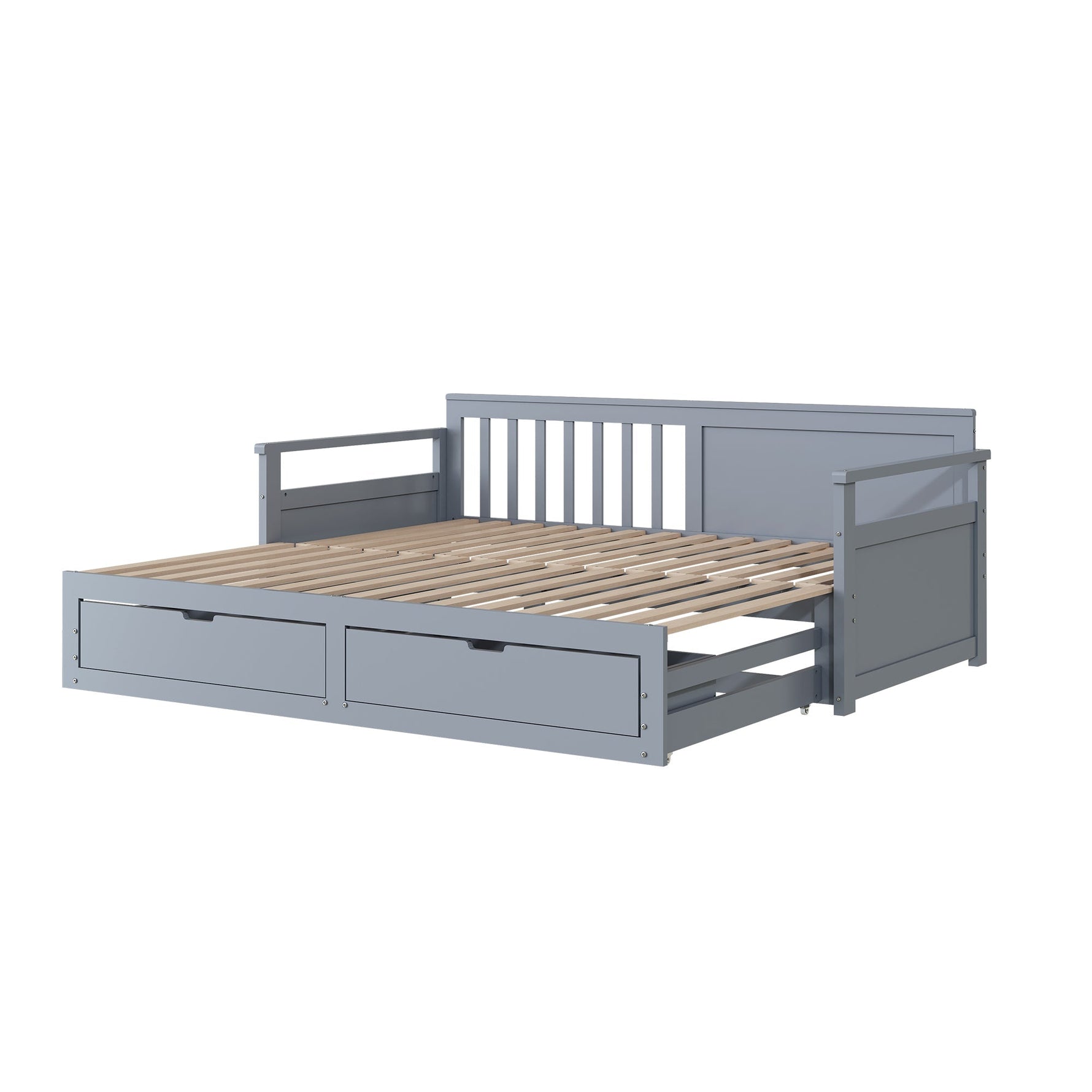 Day Bed, Multifunctional Two-in-One with Drawers, Pull-Out, Pine, Grey