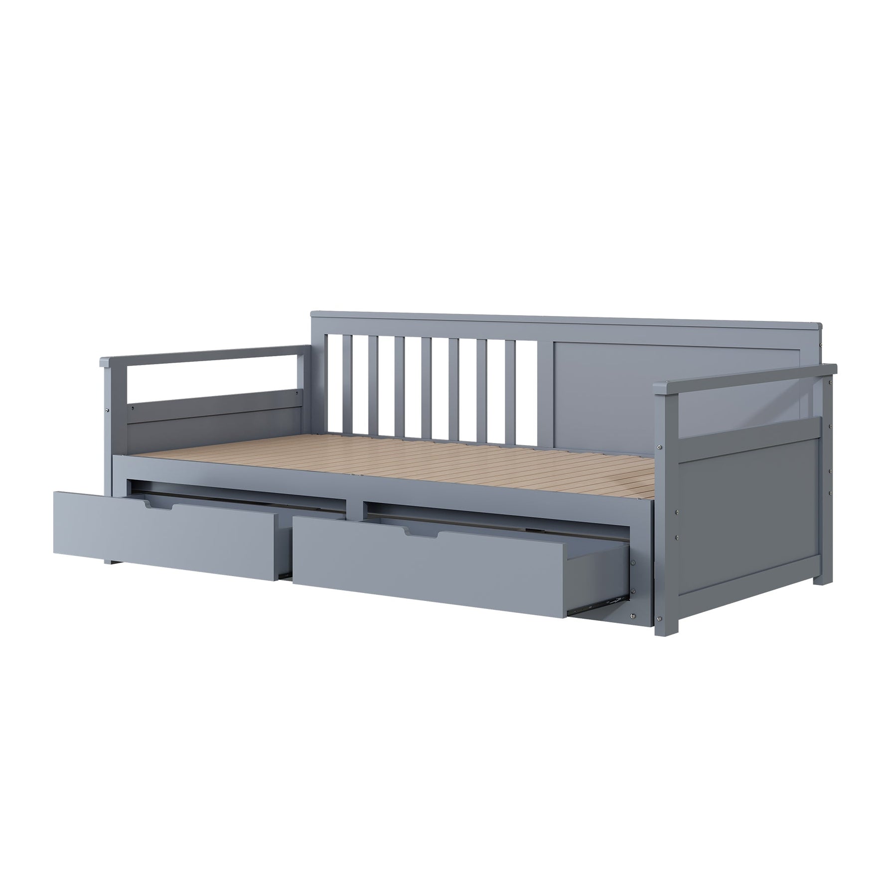 Day Bed, Multifunctional Two-in-One with Drawers, Pull-Out, Pine, Grey