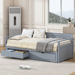 Day Bed, Multifunctional Two-in-One with Drawers, Pull-Out, Pine, Grey