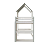 Children's Bed, High & Low Roof Shape with Ladder & Storage, Solid Wood, Green