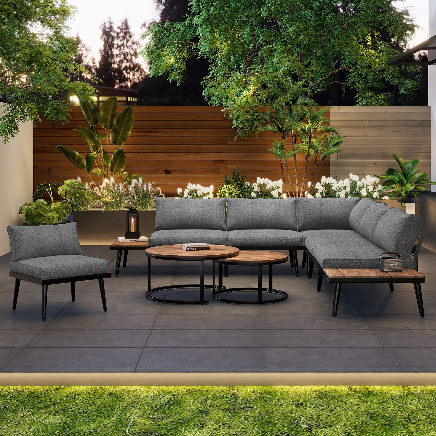 Garden Lounge Set 6-Piece Dining Set for 5-6 People Indoor/Outdoor Galvanized Iron Frame