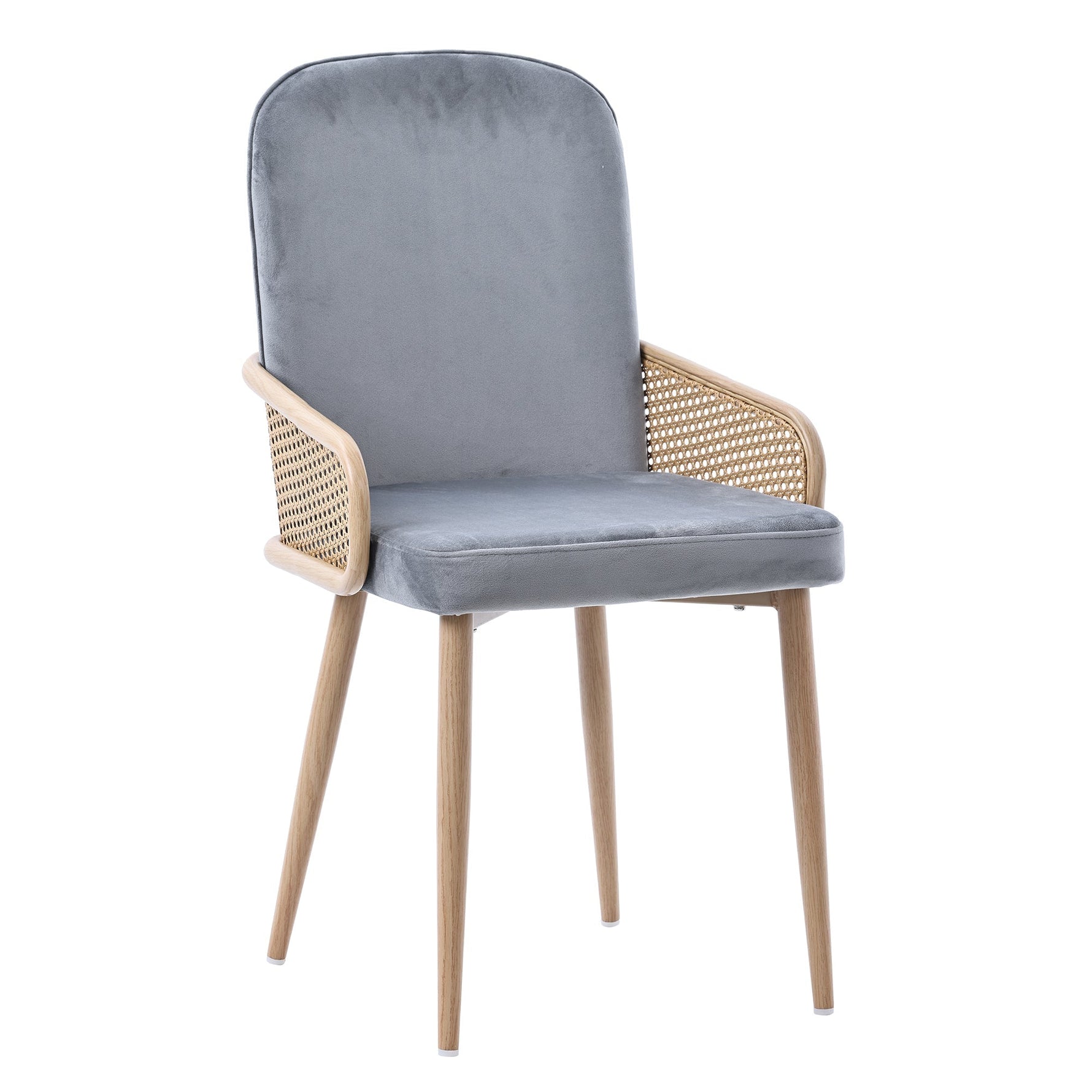 Velvet Dining Chair Set of 2 Rattan Design Metal Legs Grey