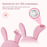 Upholstered Bed with Storage Stools, LED Lighting and Bunny Ears, Pink French Velvet