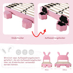 Upholstered Bed with Storage Stools, LED Lighting and Bunny Ears, Pink French Velvet