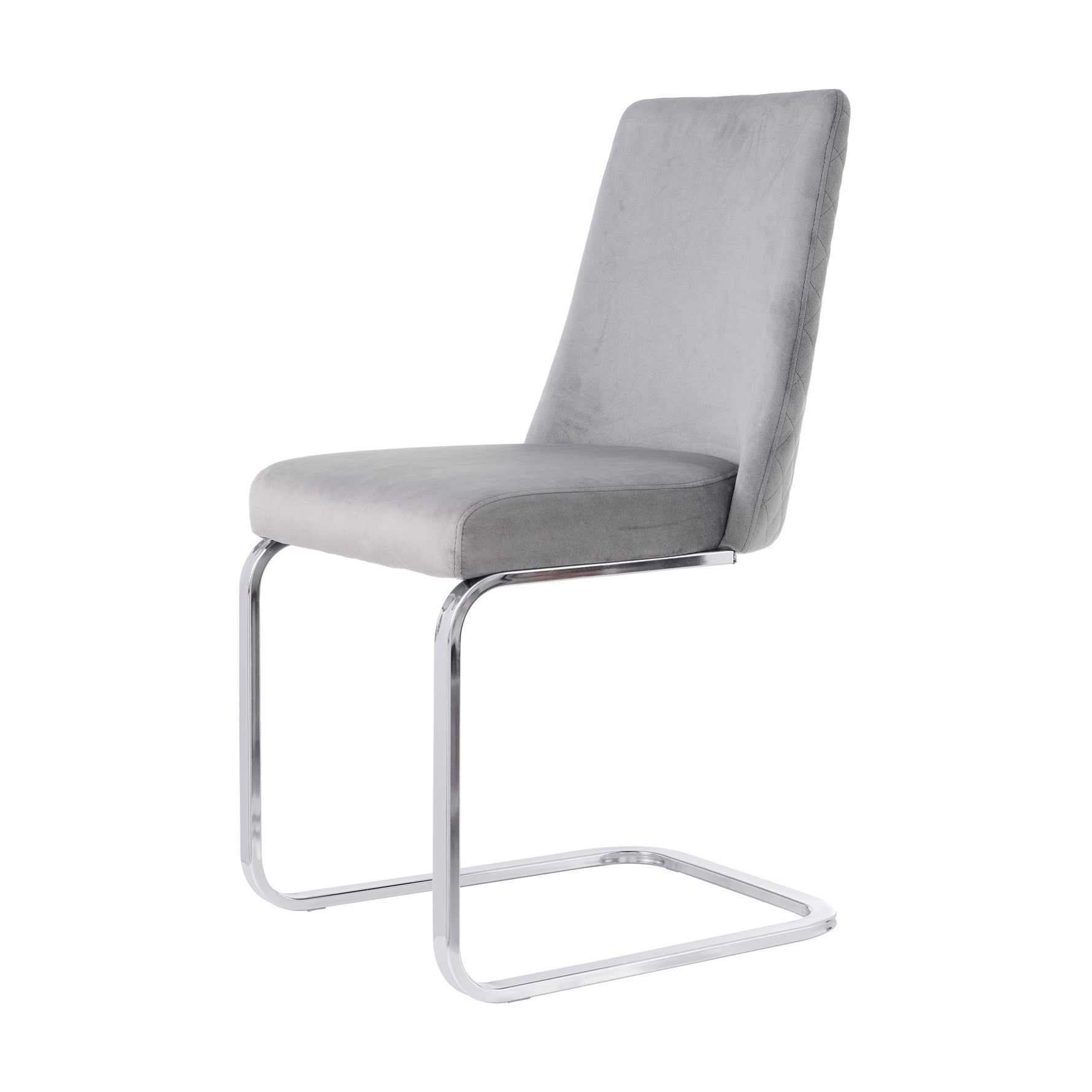 Velvet Dining Chair Set of 2 Diamond Back Silver Legs - Grey