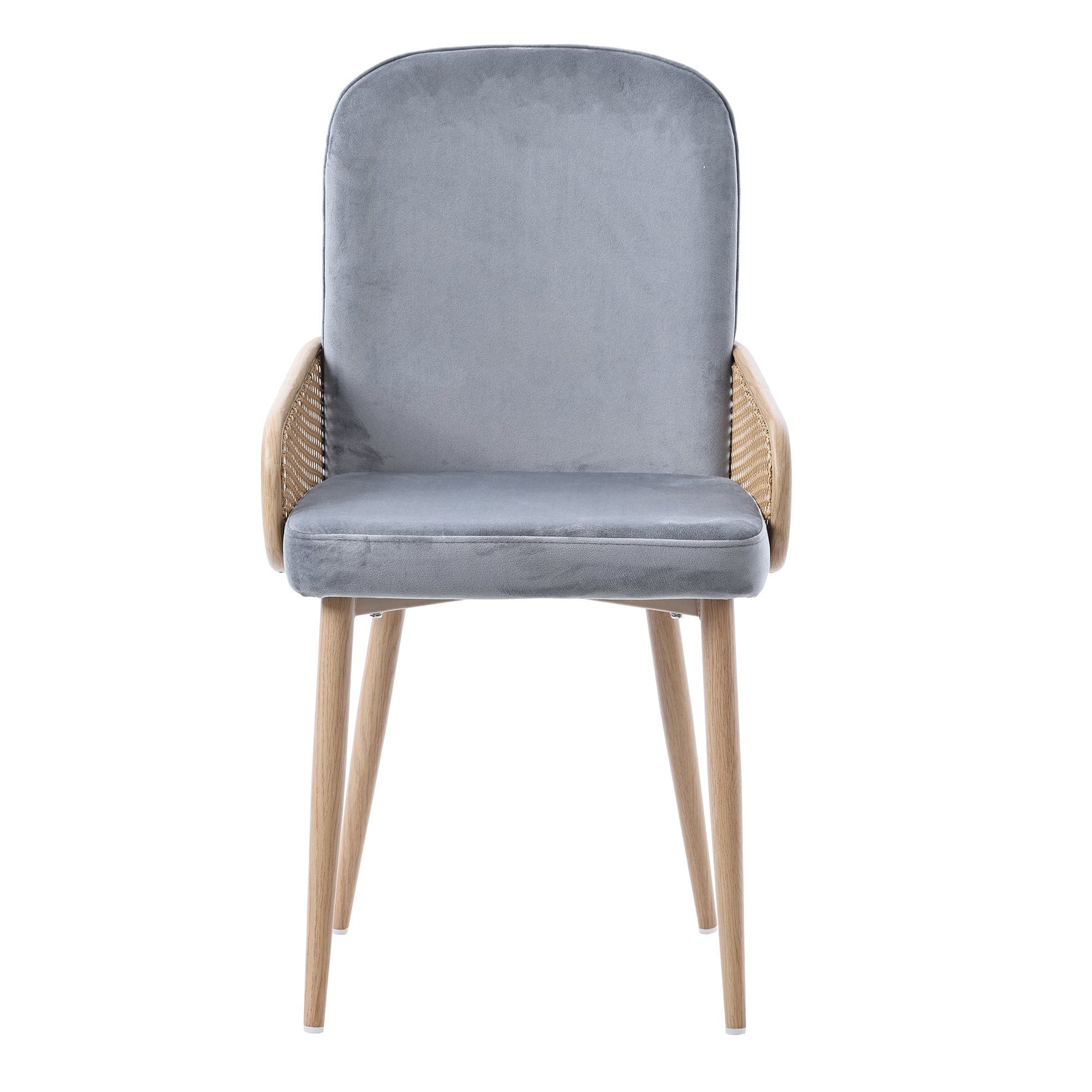 Velvet Dining Chair Set of 4, Rattan Design Metal Legs Wood Grain Effect, Grey