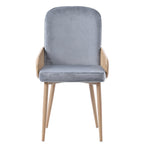 Velvet Dining Chair Set of 2 Rattan Design Metal Legs Grey