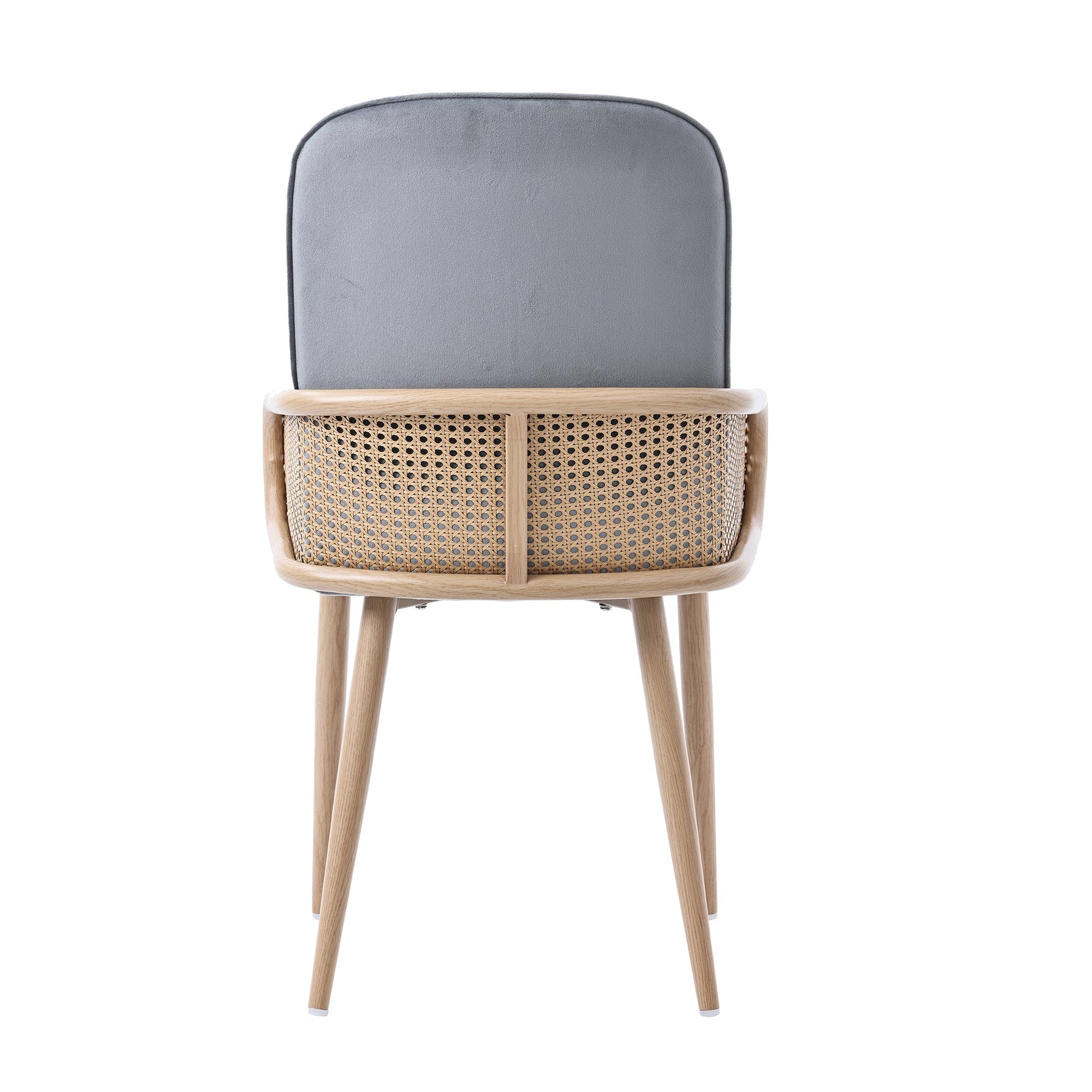 Velvet Dining Chair Set of 4, Rattan Design Metal Legs Wood Grain Effect, Grey