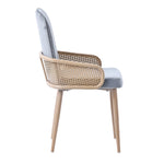 Velvet Dining Chair Set of 2 Rattan Design Metal Legs Grey