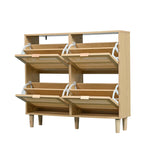 Shoe Cabinet with 4 Folding Drawers, Rattan and Wooden