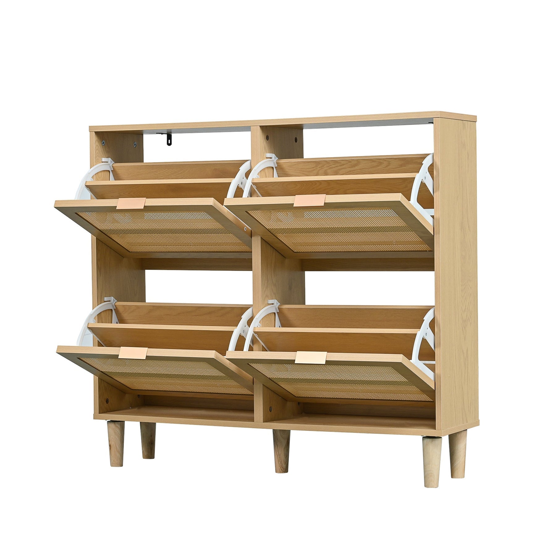 Shoe Cabinet with 4 Folding Drawers, Rattan and Wooden