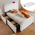 Bed Frame, USB-C LED Storage, Adjustable Headboard, Sherpa White