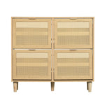 Shoe Cabinet with 4 Folding Drawers, Rattan and Wooden