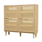 Shoe Cabinet with 4 Folding Drawers, Rattan and Wooden