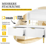 Modern White Coffee Table with 2 Drawers, Vertical Stripe Design, 100x50x40cm, Gold Accents