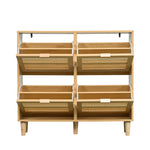 Shoe Cabinet with 4 Folding Drawers, Rattan and Wooden