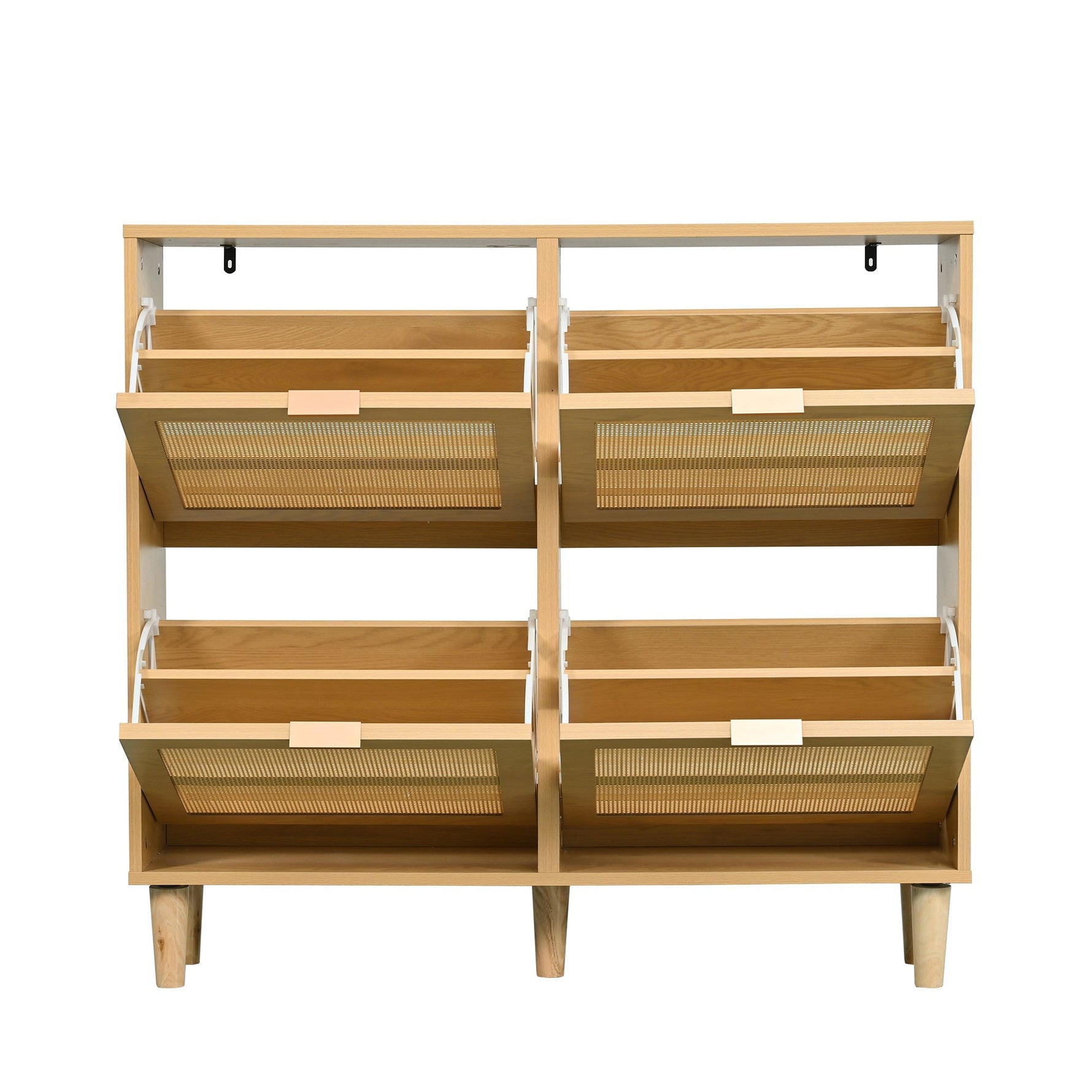 Shoe Cabinet with 4 Folding Drawers, Rattan and Wooden