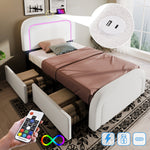 Bed Frame, USB-C LED Storage, Adjustable Headboard, Sherpa White