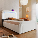 Bed Frame, USB-C LED Storage, Adjustable Headboard, Sherpa White