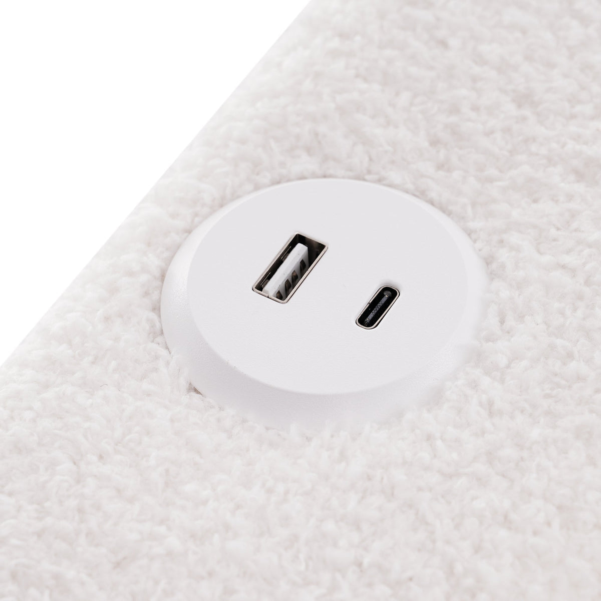 Bed Frame, USB Type-C, LED, 2-Drawer, Single, Upholstered, Sherpa White