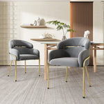 Dining Chair Set of 2, Leisure Chair with Metal Legs, Grey Velvet