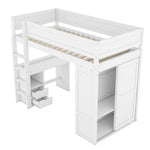 Loft Bed 90x200cm with Desk Wardrobe Drawers - White