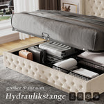 Upholstered Bed 160x200cm Hydraulic Storage Studs Ear Shape - Velvet Beige