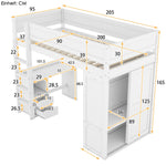 Loft Bed 90x200cm with Desk Wardrobe Drawers - White