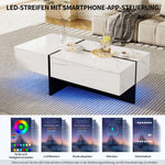 High-Gloss Coffee Table, 100x50x34.5cm, White Marble & Black Top