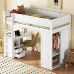 Loft Bed 90x200cm with Desk Wardrobe Drawers - White