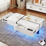 High-Gloss Coffee Table, 100x50x34.5cm, White Marble & Black Top